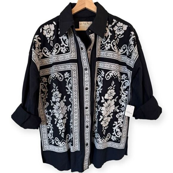 Free People Lace Embroidered Denim Buttondown Shirt - Picture 5 of 12
